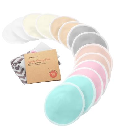 Organic Nursing Pads - 14 Washable Viscose Derived from Bamboo Breastfeeding Pads Wash Bag Reusable Breast Pads for Breastfeeding Nipple Pads for Breastfeeding Essentials(Pastel Touch M 3.9") Pastel Touch 14pk M 3.9"