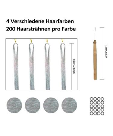 800 Silver Glitter Hair Strands | 120 cm Tinsel Hair Extensions | Fairy Hair Lametta Extreme Kit - Buy Online on SooperMarket.com