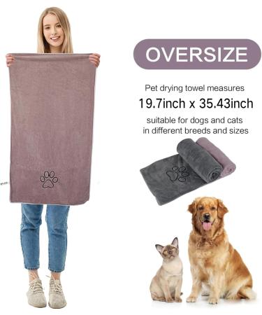 Kinhwa Super Absorbent Microfiber Pet Towel for Dogs & Cats | 2 Pack (50x90cm) - Gray & Violet | Ultimate Dog Bath Towel for Fast Drying - Buy Online on SooperMarket.com