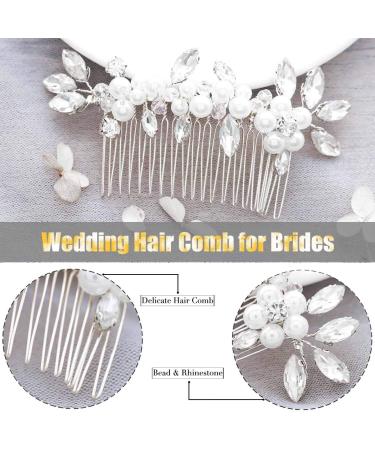 Brishow Silver Rhinestone Wedding Hair Comb with Pearl - Bridal Hair Accessories for Women and Girls - Buy Online on SooperMarket.com
