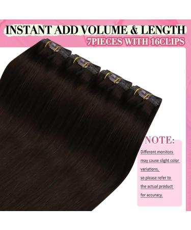 Youngsee Clip-In Extensions | Real Hair Brown 40 cm | Smooth Remy Hair Extensions (120g) - Dark Brown 7PCs - Buy Online on SooperMarket.com