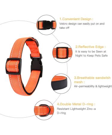 Heele Soft Padded Neoprene Dog Collar for Small & Medium Dogs | Adjustable Reflective Training Collar - Orange Longitudinal 34-52 cm (1 Pack) - Buy Online on SooperMarket.com
