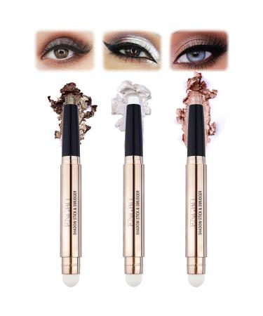 Miioto Eyeshadow Stick Set 3 PCs Shadow Makeup Pen Cream Pencil Crayon Eyeshadow Pen With Brush Eye Brightener Stick Waterproof Smoky Eyeshadow Set (02)