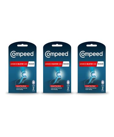 Compeed Advanced Blister Care Hydrocolloid Bandage Cushions 2 Count Medium Pads (3 Packs) Heel Blister Patches Blister on Foot Blister Prevention& Treatment Help Hydrocolloid Waterproof Bandages