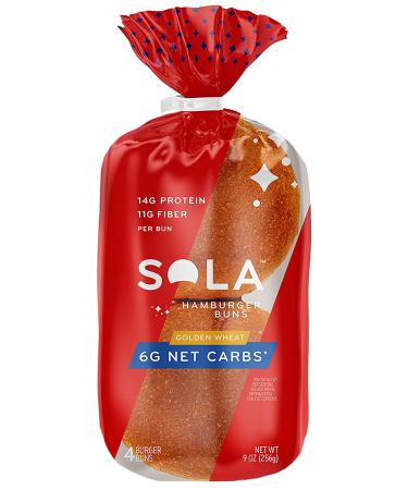 Sola Low Carb & Keto Friendly Golden Wheat Hamburger Buns 6g Net Carbs 14g Protein 11g Fiber Per Bun 4/bag (Pack of 2) - Buy Online on SooperMarket.com