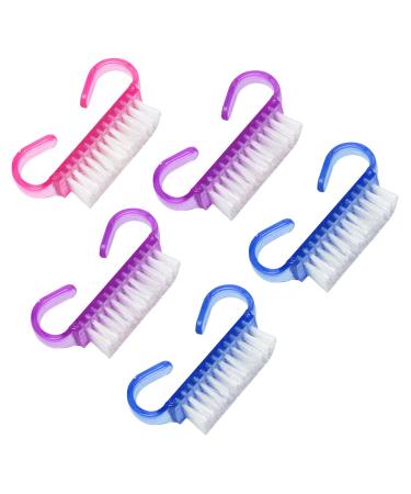 Hanyousheng nail brush 5 PCs nail brushes hand washing brush dust removered brushes with handle bracket for cleaning beauty hand and nail cleaning (3 colors)