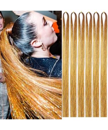 Gold Hair Tinsel Extensions - 250 Strands Holographic Sparkle Glitter for Women - Synthetic Straight Hair Decoration - 1200 Gold Strands - Buy Online on SooperMarket.com