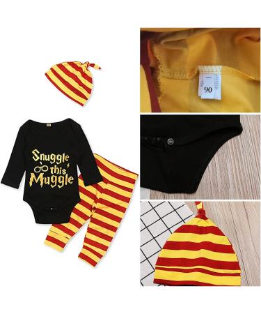 Baby Snuggle This Muggle Bodysuit Set 6-9 Months | Black Long Sleeve Outfit with Striped Pants & Hat - Buy Online on SooperMarket.com