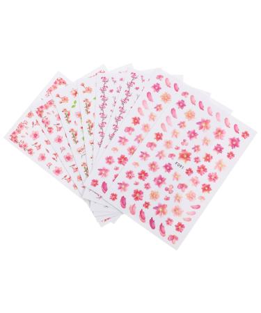 KALLORY Chinoiserie Decor 8 Sheets Nail Stickers Water Transfer Floral Nail Decals 3D Flower Nail Art Sheets for Girls Nail Embellishments