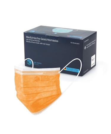 Curt Maria Medical 50 pieces of medical facial masks made in germany mouth protection 3-layer with ear loops for single use orange