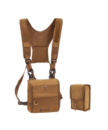 TIDEWE Bino Harness with Rangefinder Pouch & Rain Cover Durable Lightweight Portable Binocular Pack for Hunting Hiking Standard Size Brown