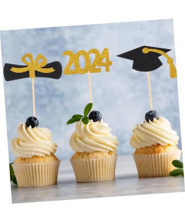 12Pcs Graduation Cupcake Toppers Glitter Cake Toppers Class of 2024 Congrats Grad Cap Diploma Cupcake Picks for Graduation Party Decorations -Golden Black - Buy Online on SooperMarket.com