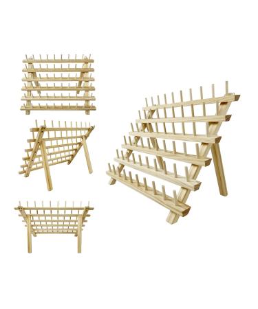 wennuo 60 Spools Wooden Thread Rack/Braiding Hair Rack/Thread Holder Organizer with Hanging Hooks for Embroidery  Hair Rack for braiding Hair and Sewing Threads (60 Spools)