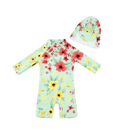 upandfast Baby Girl One Piece Swimwear Suits with Sun Hat Toddler Swimsuits UPF 50+ Sun Protection 12-18 Months Light Green