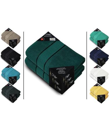 Fluffy 100% Cotton Dark Green Bath Sheets Set of 2 - Eco-Friendly, Super Soft & Highly Absorbent - Oeko-Tex Certified - 34 x 66 Inches - Buy Online on SooperMarket.com