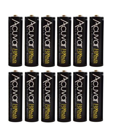 12 Acuvar High Capacity AA Rechargeable Batteries 3100mAh NiMH