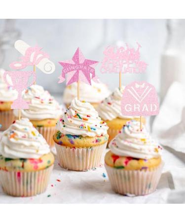 Cyodoos 25 pcs Pink Graduation Cake Toppers Class of 2024 Graduation Cupcake Toppers Congrats Grad and Graduation Party Decorations Pink2 - Buy Online on SooperMarket.com