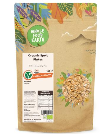 Wholefood Earth Organic Spelt Flakes 1kg | Vegan | GMO Free | High Fibre | Certified Organic