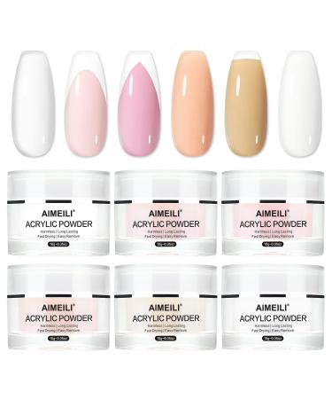 AIMEILI Acrylic Powder Set 6 x 10g Clear Nude Pink Acrylic Nail Powder Set Acrylic Application for Acrylic Nails Extension Nail Art French Manicure Nail Carving No Nail Lamp Needed