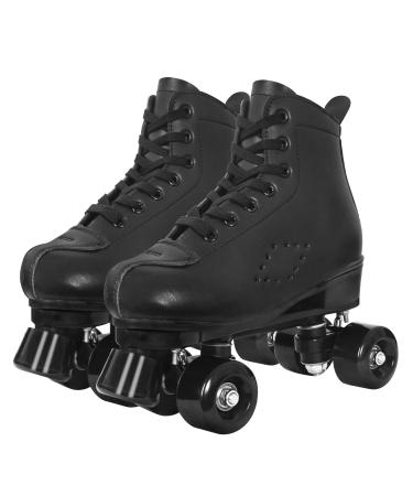 Nattork Women Roller Skates with Light Up Wheels, Unisex Retro Quad Skates for Outdoor & Indoor, Double Row Glitter Skates for Girls Black US Women's 8/ US Men's 7
