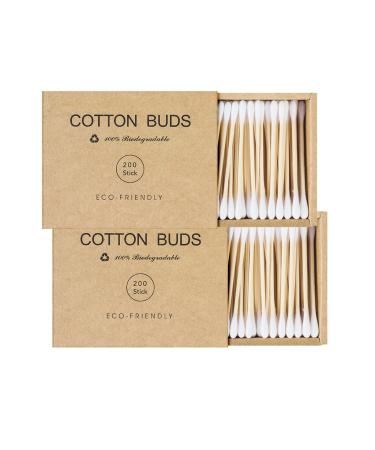 Bamboo Qtips Cotton Swabs With Wooden Sticks Q Tips For Ears Swabs 400 Count Organic Cotton Buds
