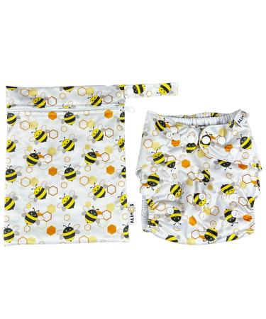 Alimos Swim Nappy and Waterproof Bag Washable Reusable for Happy Baby (0-3 Years) UK Brand Bee