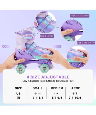RunRRIn Girls Adjustable Roller Skates | Light Up Wheels | Purple | Size Medium (1-4 US) - Buy Online on SooperMarket.com