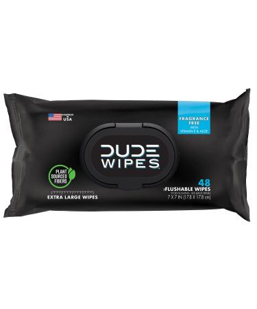 DUDE Wipes Flushable Wipes - 1 Pack, 48 Wipes - Unscented Wet Wipes with Vitamin-E & Aloe for at-Home Use - Septic and Sewer Safe