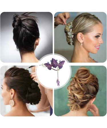 Lesunbak Butterflies Tassel Grab Clip - Elegant Hairpin & Clip For Women Rhinestone Tassel Hair Chain Chic Hair Accessories Nonslip Grip Embellished With Rhinestones For Daily Use Purple - Buy Online on SooperMarket.com