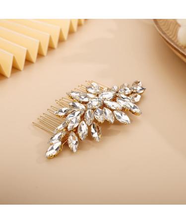 Chargances Crystal Bridal Hair Comb - Gold Wedding Rhinestone Hair Side Clip for Bride, Handmade Hair Accessory for Wedding & Prom - Buy Online on SooperMarket.com
