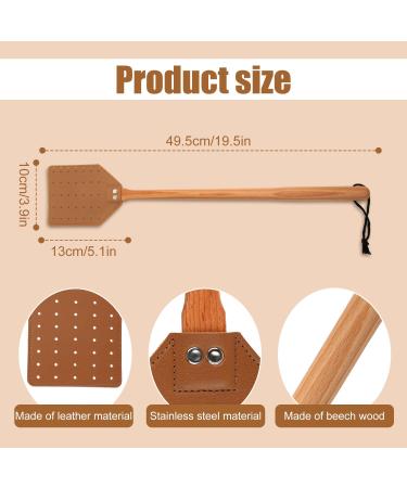 Robust Leather Fly Swatter - 49.5cm Brown Manual Fly Catcher with Wooden Handle for Indoor & Outdoor Use - Buy Online on SooperMarket.com