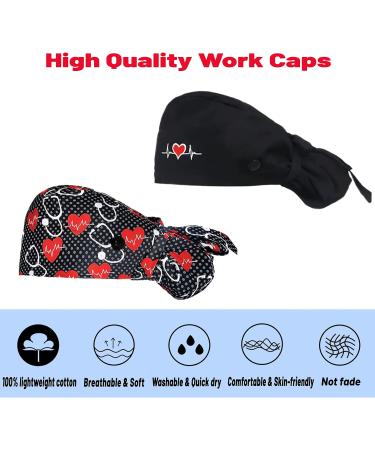 YUESUO 2 Pack Cotton Working Cap with Buttons, Sweatband & Adjustable Ponytail Tie Back - Ideal Head Cover for Men & Women with Long Hair - Shower Cap Alternative (M) - Buy Online on SooperMarket.com