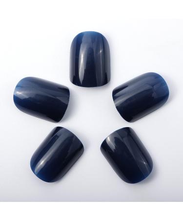 Novo Ovo Dark Blue Monochrome Short Corner Oval Press-On Nails | Premium Artificial Fingernails - Easy Application with Glue - Buy Online on SooperMarket.com