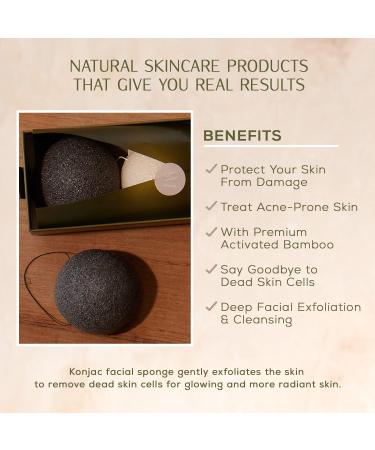 CSM Organic Konjac Sponges 3-Pack - Gentle Exfoliating Facial Cleansing Sponge with Activated Bamboo Charcoal - Natural Sponge Set for Pore Cleansing and Impurity Removal - Buy Online on SooperMarket.com