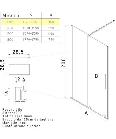 Buy 8mm H200 Sliding Shower Door Without BRENTA Profiles - 120 | International Shipping Available - Buy Online on SooperMarket.com