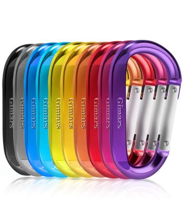 Gimars 3" 10 Pcs Improved Durable Spring-Loaded Gate Aluminum D Ring Carabiners Clips Hook for Home, Rv, Camping, Fishing, Hiking, Traveling, GM-510 Color