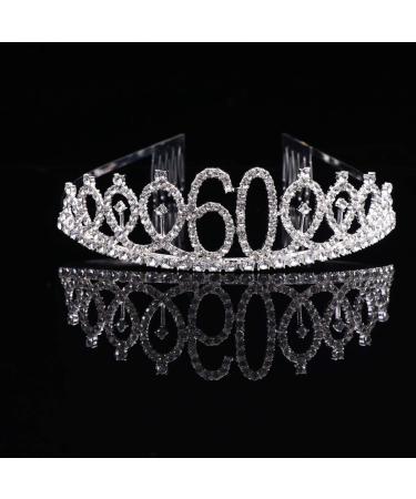 Minkissy 60th Birthday Tiara Crystal Crown Rhinestone Princess Birthday Crown Hair Accessories Happy 60th Birthday Crown Tiara for Women Ladies - Buy Online on SooperMarket.com
