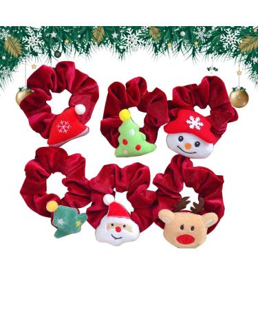 Valicaer Christmas Hair Scrunchies Xmas Hair Ropes Stretchy Velvet Hair Bands Hair Ties Ropes for Girl Ladies Christmas Tree Christmas Hair Accessories for Kids Adults Hair Bands Ponytail Holder (6)