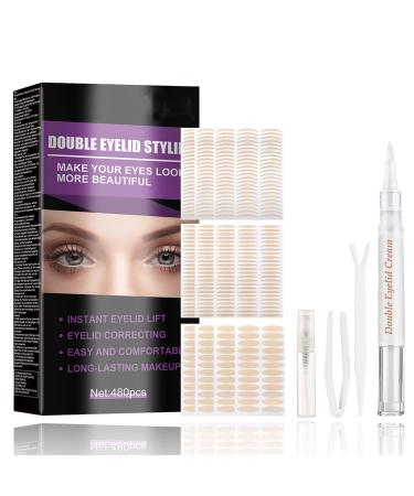 Eyelid Tape 480 Count Eyelid Lifter Strips Double Eyelid Tape for Heavy Hooded Droopy Lids for Dramatic Lift - Instant Eye Lift Without Surgery Perfect for Uneven Mono-Eyelids (480)