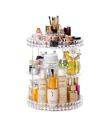 HOSEN Acrylic Rotation Makeup Organizer,Perfume and Skincare Organizer, Dresser Cosmetic Storage, Spinning Bathroom Make Up Holder Countertop For Lipstick and skin care Clear