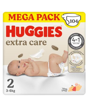 Huggies Extra Care Baby Diapers Size 2 (3-6 kg) Pack of 104 Diapers (Megapack) Taille 2 (Lot de 104)