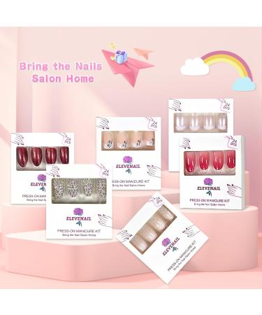 Medium Long Square Pink White Gradient Press on Nails | Full Cover Fake Nails for DIY Manicure | Christmas Nail Art Tips - Buy Online on SooperMarket.com