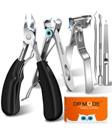 DRMODE PROFI Footnail pliers Set - Super sharp nail scissors footnail nail snail for thick nails nail tongs for ingrown hard nails & fingernail clippers for men with nail file 6 pieces