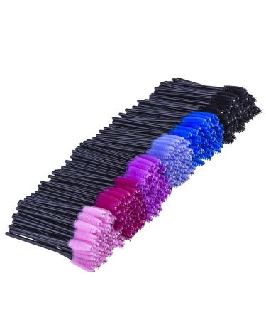 eBoot 300 Pieces Colored Disposable Mascara Wands Eyelash Eye Lash Brush Makeup Applicators Kit (Black Handle, Multicolor Head)