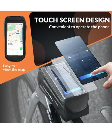Rockbros Waterproof Bicycle Frame Bag for Smartphones Up to 6.8 | Touchscreen Steering Bag for Mountain Racing & E-Bikes - Black - Buy Online on SooperMarket.com
