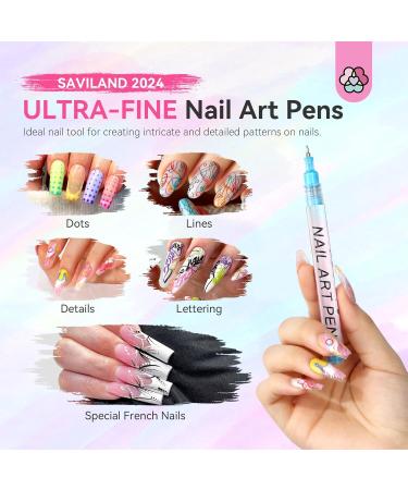 SAVILAND Nail Art Pens Set - 12 Colors 0.5MM Quick Drying Acrylic Nail Polish Markers for DIY Nail Art Design & Graffiti - Buy Online on SooperMarket.com