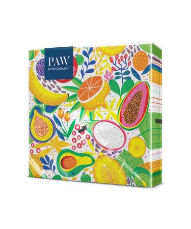PAW - Napkins 3 -layer (33 x 33 cm) I 20 pieces I perfect for birthdays parties weddings communion and celebrate I paper napkins colorful - tropical fruits i tropical delight