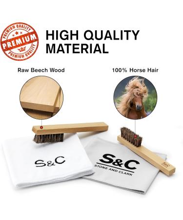 Stone and Clark Horse Hair Shoe Brush - Premium Shoe Polish Brush with 100% Horse Hair Bristles - Concaved Beech Wood Handle for Perfect Leather Polishing - Buy Online on SooperMarket.com