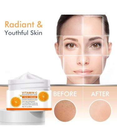 Vitamin C Face Cream Vitamin C Cream with Hyaluronic Acid & Vitamin E Anti Aging Vit C Serum Day & Night Face Cream for Women and Men Boost Skin Collagen Brighten Hydrate and Plump Skin - Buy Online on SooperMarket.com