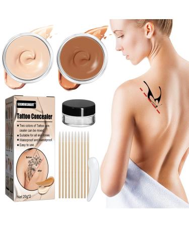 Tattoo Cover Up Makeup Waterproof,Tattoo Concealer For Dark Spots, Scars,Birthmarks Vitiligo,Scar Cover Up Makeup Waterproof,Tattoo Cover-Up Makeup,Body Makeup Cover for Men and Women (2x30ml)